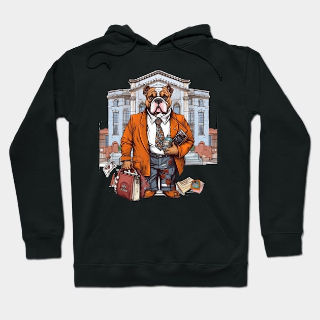 Lawyer English Bulldog t-shirt design, A bulldog in a suit holding a briefcase Hoodie by teestore_24